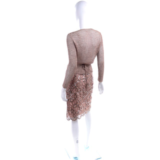Vintage Copper Lace Sequin Skirt & Crochet Knit Top Outfit