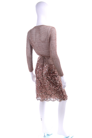 2 pc Vintage Copper Lace Sequin Skirt & Crochet Knit Top