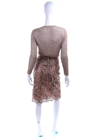 2 Piece Vintage Copper Lace Sequin Skirt & Crochet Knit Top