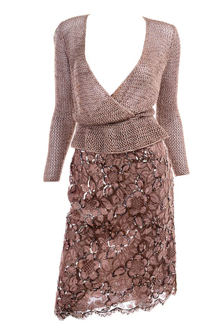 Vintage Copper Lace Sequin Skirt & Crochet Knit Top
