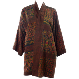 1960s Vintage Olive Green Rust Print Kimono Jacket Unique print