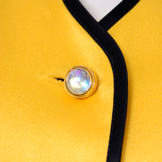 Escada Margaretha Ley Vintage Yellow Silk Keyhole Blouse gem buttons