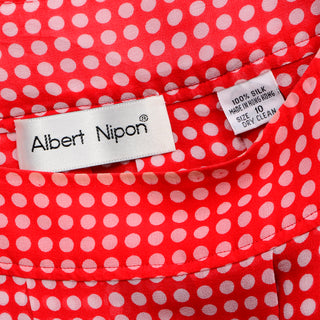 1970s Albert Nipon Red & White Polka Dot Tissue Silk Dress