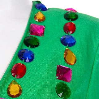 Escada Margaretha Ley Green linen Bolero Jacket and High Waist Trouser Pants Suit colorful gems
