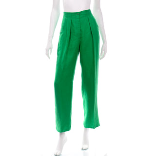 Escada Margaretha Ley Green linen Bolero Jacket and High Waist Trouser Pants with pockets Suit 