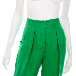 Escada Margaretha Ley Green linen Bolero Jacket and High Waist Trouser Pants Suit 2 pc