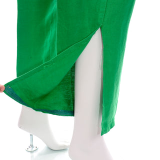 Escada Margaretha Ley Green linen Bolero Jacket and High Waist Trouser Pants Suit slits