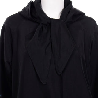 1950s Vintage Black Silk Hooded Coat With Striped Lining