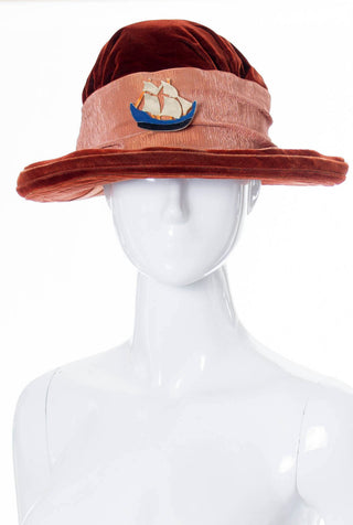 Edwardian Vintage Hat with Ship Medallion - Dressing Vintage