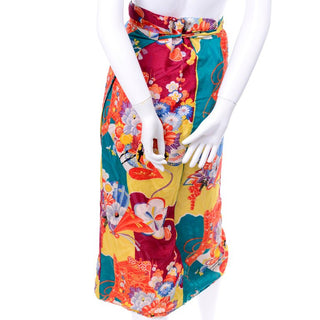 1930s Silk Japanese Susoyoke Vintage Wrap Skirt w/ Floral Damask Print