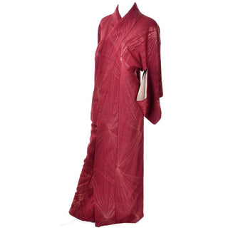 Vintage Rust Silk Long Kimono w/ Gold Metallic Starburst Embroidery - Dressing Vintage