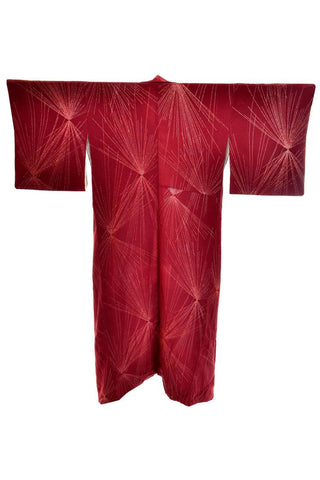 Vintage burgundy silk kimono with starbursts