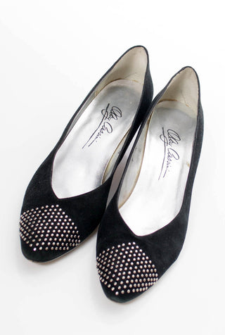 Oleg Cassini black suede vintage studded shoes 8.5 or 9N - Dressing Vintage