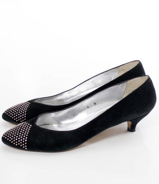 Oleg Cassini black suede vintage studded shoes 8.5 or 9N - Dressing Vintage