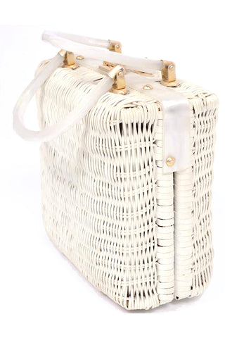 1960s Novelty White Wicker Lucite Vintage Handbag Rome London Paris Du Val
