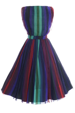 1950's Dreamy Silk Chiffon Striped 2 Pc Vintage Dress Bullock's Los Angeles - Dressing Vintage