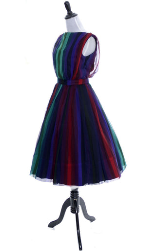 1950's Dreamy Silk Chiffon Striped 2 Pc Vintage Dress Bullock's Los Angeles - Dressing Vintage