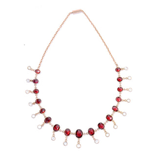 Antique Garnet Crystal Fringe Collar Necklace 9k Victorian Rose Gold