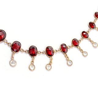 Antique Garnet Crystal Fringe Collar Necklace 9k gold