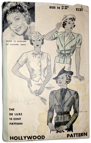 1930s Hollywood 1131 Vintage Pattern Olivia De Haviland 32B - Dressing Vintage
