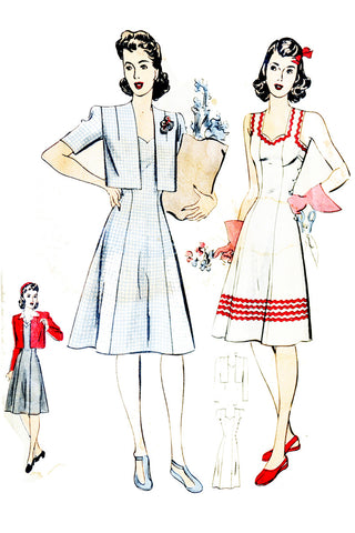 1940s Hollywood 1154 Wartime Vintage Pattern Jumper Dress Bolero - Dressing Vintage
