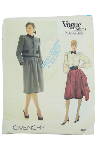 Vintage 1980s Vogue Paris Original 1203 Givenchy Skirt Jacket & Blouse Pattern