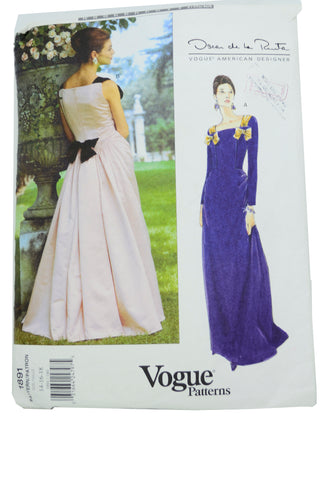 1980s Oscar de la Renta Vogue 1891 Designer Evening Dress Pattern Train