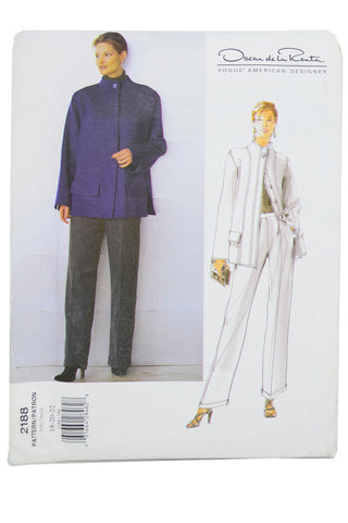 Uncut Vintage Oscar de la Renta 1998 Vogue 2188 Designer Pantsuit Jacket Pattern