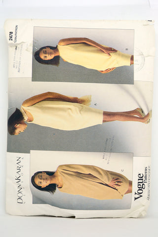 1990s Vogue 2478 Donna Karan American Designer Dress & Scarf Pattern