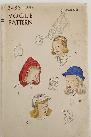 Vintage Vogue 2483 Girls Hat Sewing Pattern