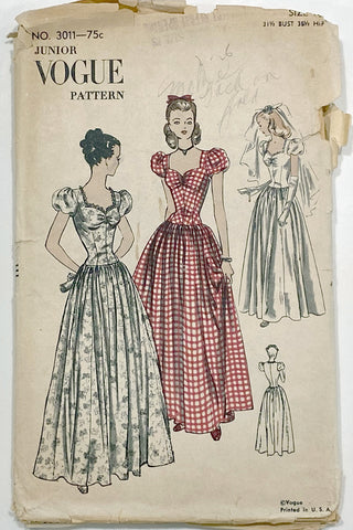 Vogue 3011 Vintage 1940s Evening Dress Sewing Pattern 40s