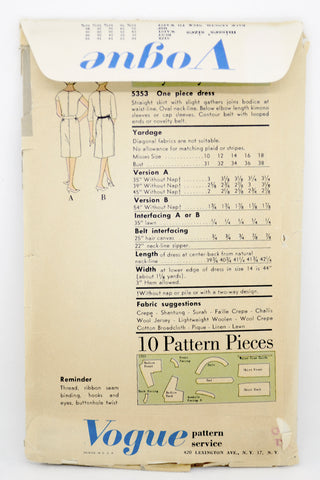 1960s Vogue 5353 Vintage Dress Sewing Pattern