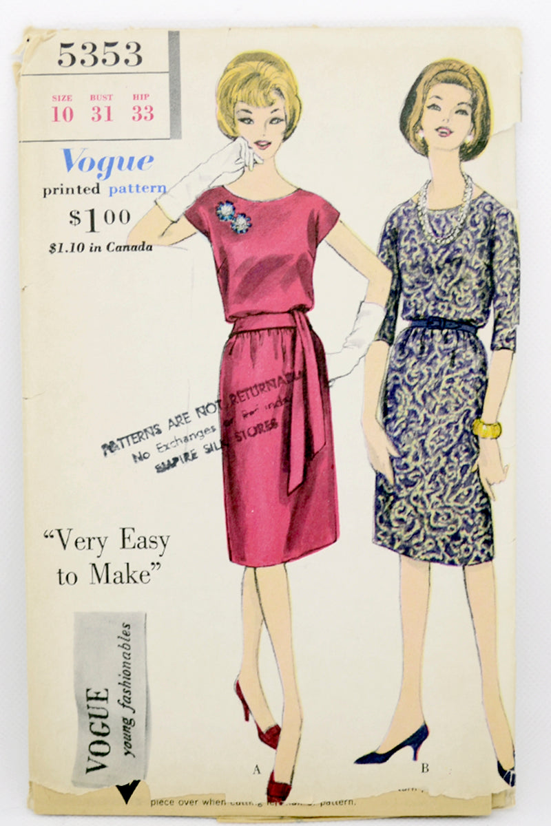 1960s Vogue 5353 Vintage Dress Sewing Pattern Modig 1960s Vogue 5353 Vintage Dress Sewing Pattern Modig