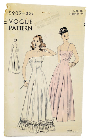 1950s Vogue 5902 Vintage Lingerie Sewing Pattern for Evening Slip W Optional Ruffle