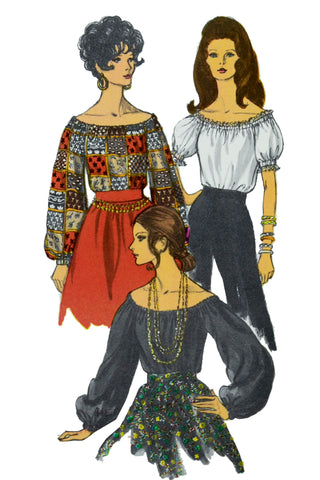 1969 Vogue 7650 Vintage Peasant Blouse Sewing Pattern