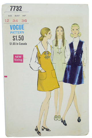 1970s Vintage Vogue 7732 Jumper Dress Sewing Pattern