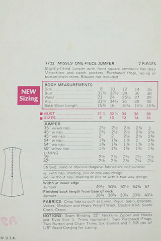 1970s Vintage Vogue 7732 Jumper Dress Sewing Pattern
