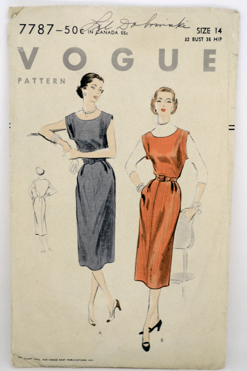 Vintage Vogue 1950s Pencil Dress with Pearls