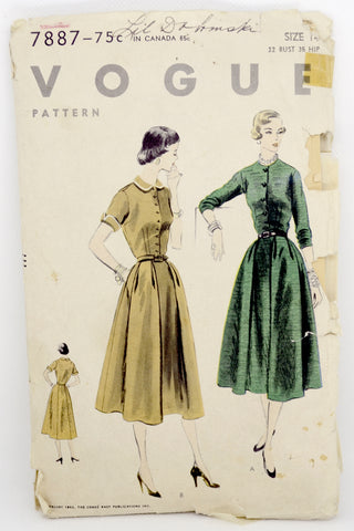 1950s Vogue 7887 Vintage Dress Sewing Pattern