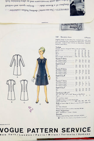 1960s Vogue Couturier 1587 Simonetta Designer Vintage Sewing Pattern 