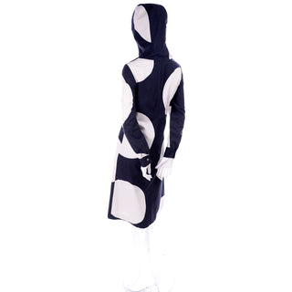 1960s Vuokko Finland Mod Black & White Polka Dot Hooded Dress