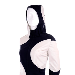 1960s Vuokko Finland Mod Black & White Polka Dot Hooded Dress