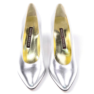Unworn Vintage Walter Steiger Silver Metallic Shoes Size 7B Heels