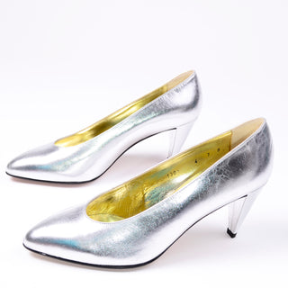 Unworn Vintage Walter Steiger Silver Metallic Heels Shoes Size 7B 