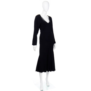 1990s Wayne Clark Vintage Black Bias Cut Evening Dress Excellent