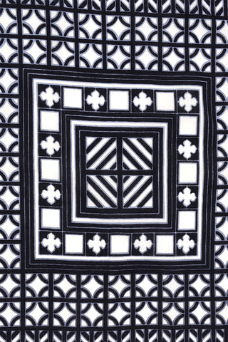 1970s Blue & White Square Cotton Scarf w/ Geometric Patterns