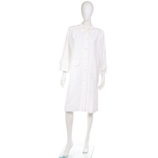 1980s Yves Saint Laurent Vintage White Cotton Coat Tunic Shirt Dress YSL