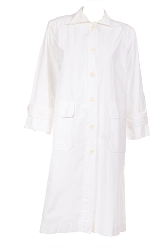 1980s Yves Saint Laurent Vintage White Cotton Coat Tunic Shirt Dress