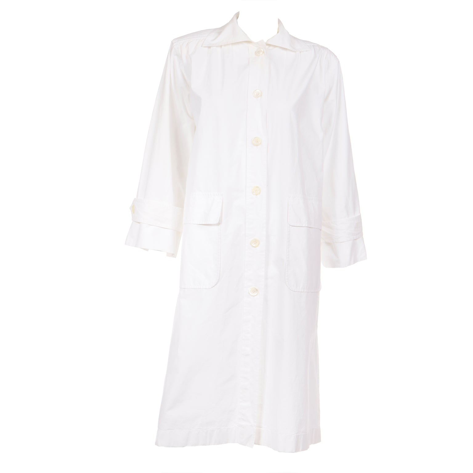 Yves Saint Laurent Vintage White Cotton Tunic Shirt Dress or Coat Modig Yves Saint Laurent Vintage White Cotton Tunic Shirt Dress or Coat Modig