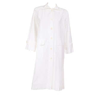 1980s Yves Saint Laurent Vintage White Cotton Coat Tunic Shirt Dress Button Front